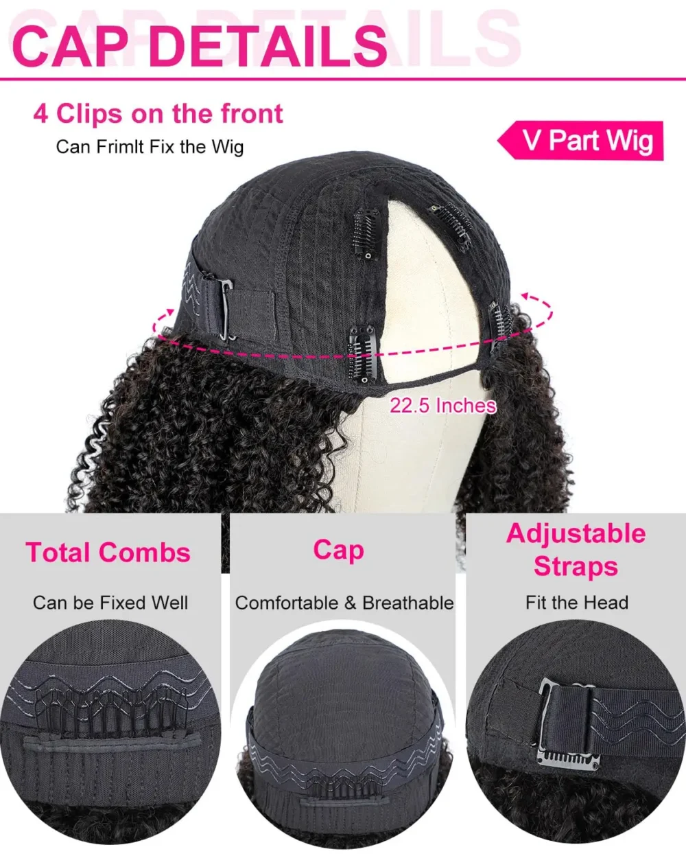 Afro Kinky Curly V Part Human Hair Wigs for Women 200 Density Machine Made Upgrade V Part Wig Curly Peruvian Hair Natural Color - Image 3