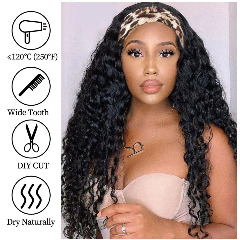 Afro Kinky Curly Wig with Head Band 18'' Kinky Curly Headband Wigs for Women Synthetic Fluffy Curly Turban Wig Cosplay Daily Use - Image 5